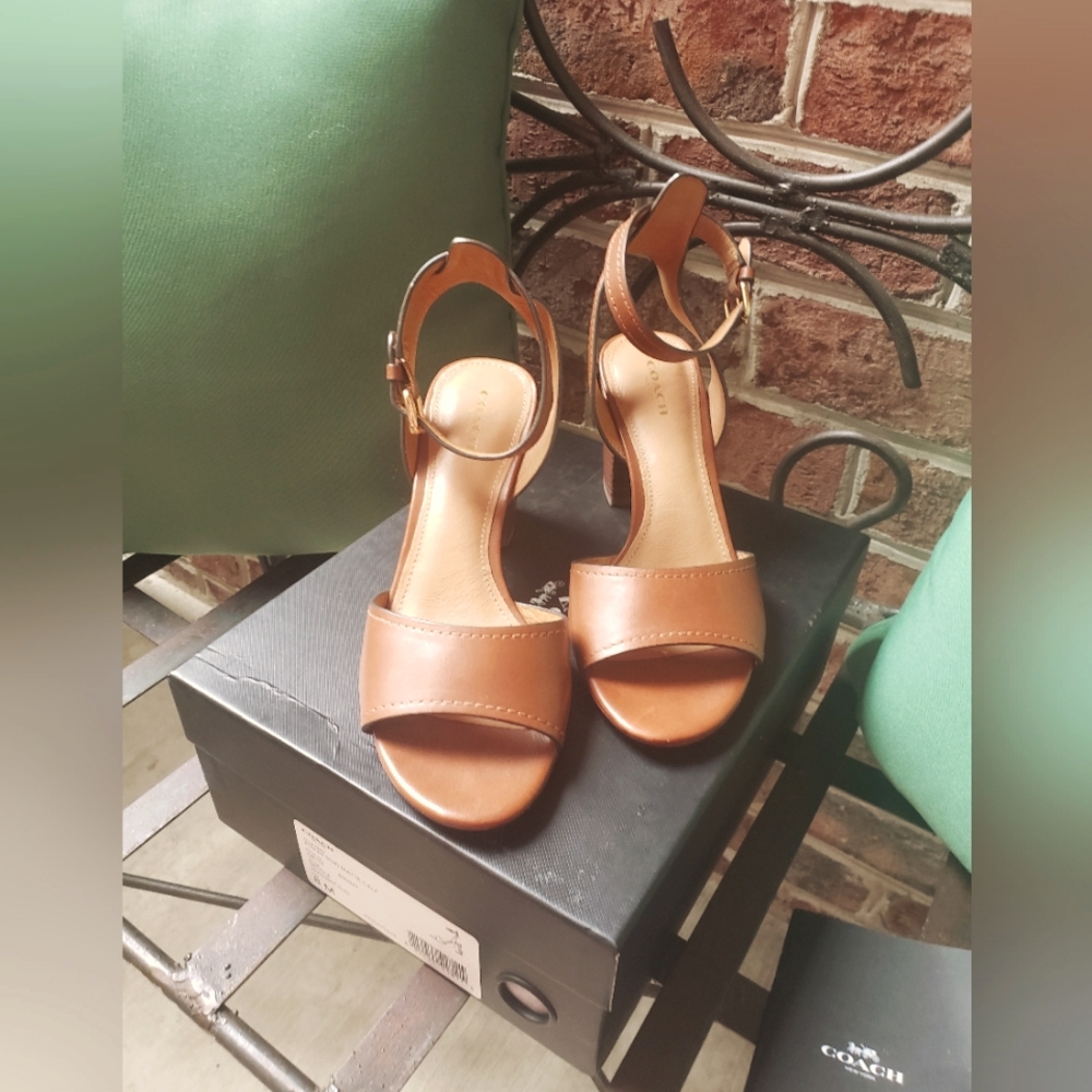 COACH Saddle Leather Sandal Heels